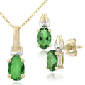 9ct Yellow Gold CZ Emerald Solitaire Pendant Necklace and Earrings Set
