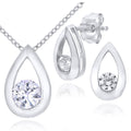 9ct White Gold Cubic Zirconia Teardrop Pendant Necklace and Earrings Set