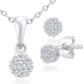 9ct White Gold 0.05ct Diamond Cluster Pendant Necklace and Earrings Set