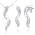 Diamond Twist Pendant Necklace and Earrings Set 9ct White Gold | Prime Jewellery