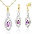 9ct Yellow Gold Amethyst and 0.02ct Diamond Teardrop Pendant Necklace and Earrings Set