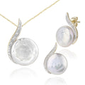 9ct Yellow Gold Cultured Pearl and 0.02ct Diamond Pendant Necklace and Earrings Set