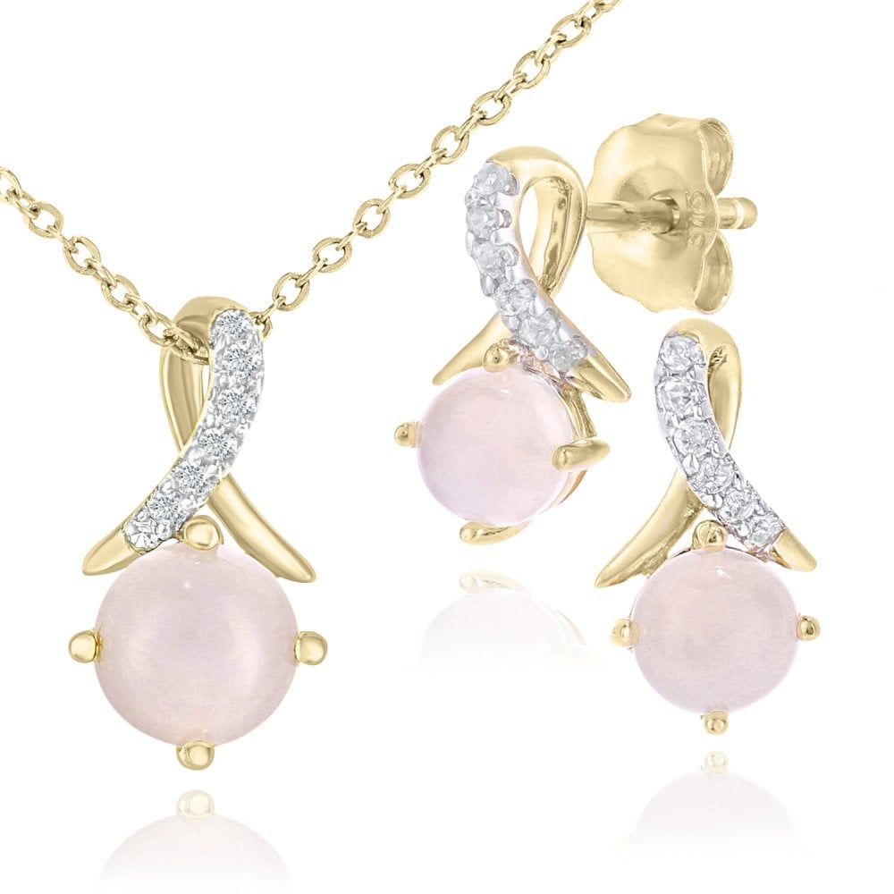 9ct Yellow Gold Opal and 0.02ct Diamond Twist Pendant Necklace and Earrings Set