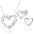 9ct White Gold 0.01ct Diamond Heart Trilogy Pendant Necklace and Earrings Set