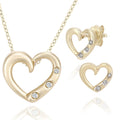 9ct Yellow Gold 0.01ct Diamond Heart Trilogy Pendant Necklace and Earrings Set