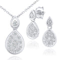 9ct White Gold 0.07ct Diamond Teardrop Halo Pendant Necklace and Earrings Set