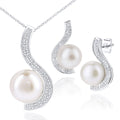 9ct White Gold Cultured Pearl 0.05ct Diamond Pendant Necklace and Earrings Set