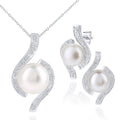 9ct White Gold Cultured Pearl 0.05ct Diamond Pendant Necklace and Earrings Set