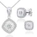 18ct White Gold 0.05ct Diamond Halo Pendant Necklace and Earrings Set