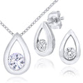 9ct White Gold 0.25ct Diamond Tear Drop Pendant + 18" Chain and Earrings Set