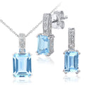 9ct White Gold Blue Topaz and Diamond Pendant Necklace and Earrings Set