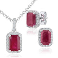 18ct White Gold Octagon Ruby and 0.05ct Diamond Cluster Pendant Necklace and Earrings Set