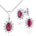18ct White Gold Oval Ruby and Diamond Cluster Pendant Necklace and Earrings Set
