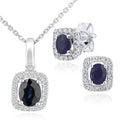9ct White Gold Oval Sapphire and 0.05ct Diamond Cluster Pendant Necklace and Earrings Set