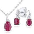9ct White Gold Oval Ruby and 0.01ct Diamond Pendant Necklace and Earrings Set
