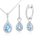 9ct White Gold Blue Topaz and 0.08ct Diamond Teardrop Pendant Necklace and Earrings Set