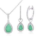 9ct White Gold Emerald and 0.08ct Diamond Teardrop Pendant Necklace and Earrings Set
