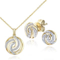 9ct Yellow Gold 0.08ct Diamond Circle Pendant Necklace & Earrings Set