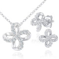 9ct White Gold Diamond Flower Pendant Necklace and Earrings Set