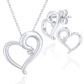 9ct White Gold Diamond Heart Pendant Necklace and Earrings Set
