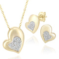 9ct Yellow Gold Diamond Heart Halo Pendant Necklace and Earrings Set