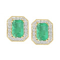 9ct Yellow Gold 1.15ct Octagon Emerald & Diamond Stud Earrings