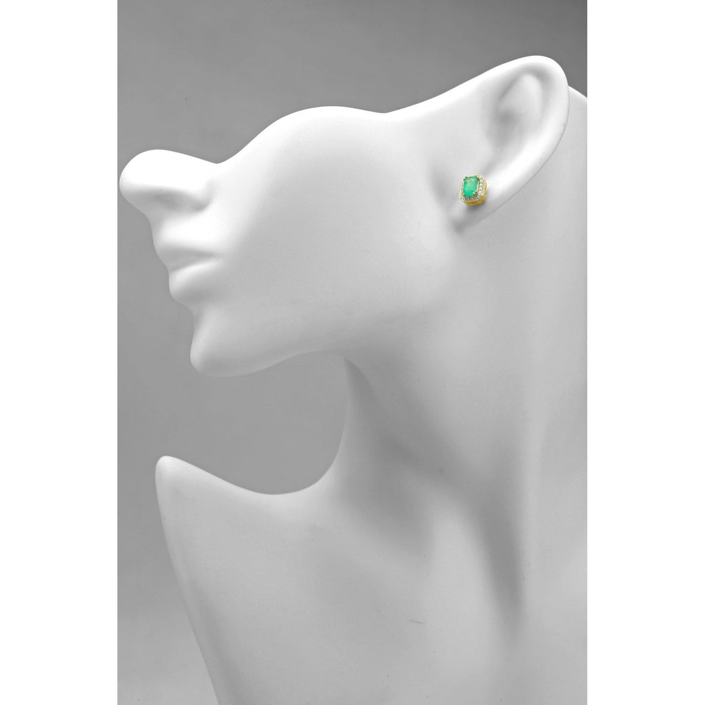 9ct Yellow Gold 1.15ct Octagon Emerald & Diamond Stud Earrings