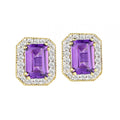 9ct Yellow Gold Octagon Amethyst & Diamond Earrings