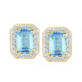 9ct Yellow Gold 1.5ct Swiss Blue Topaz Octagon Halo Stud Earrings