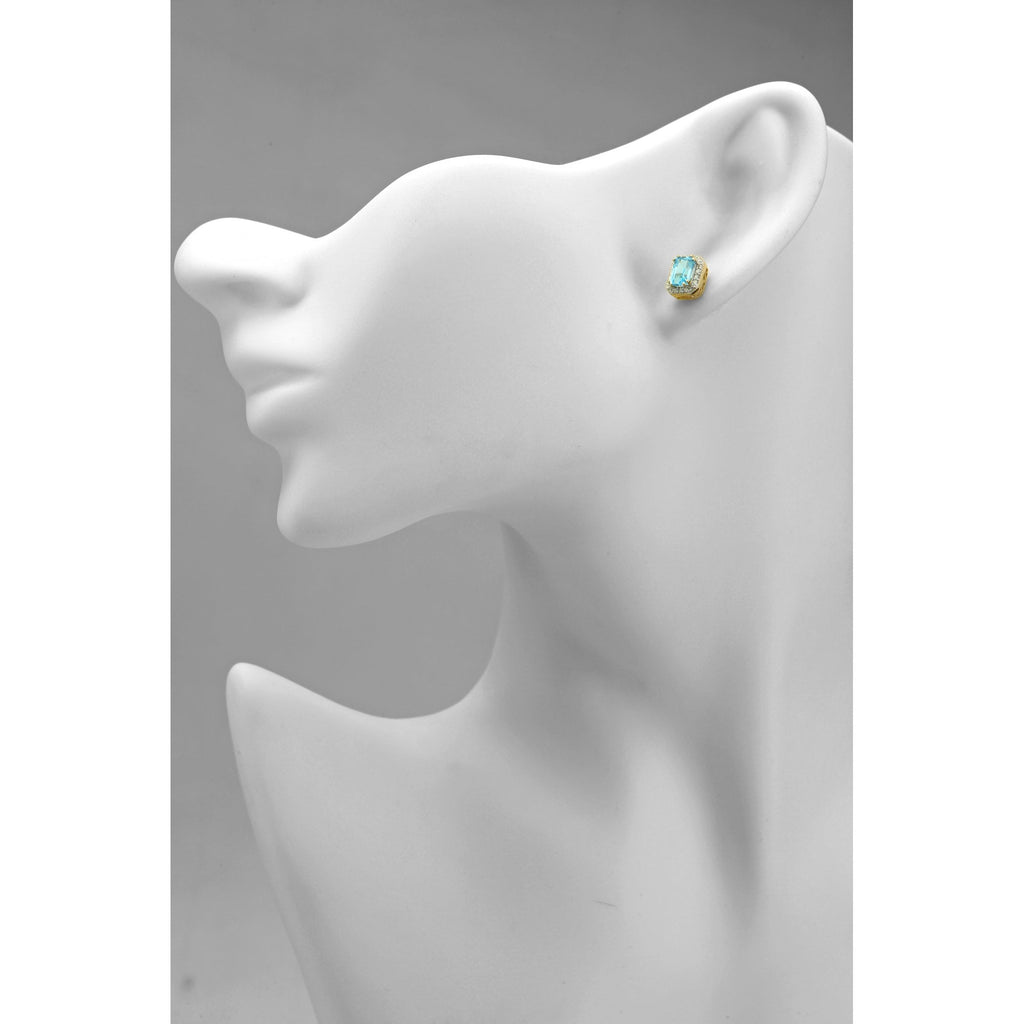 9ct Yellow Gold 1.5ct Swiss Blue Topaz Octagon Halo Stud Earrings