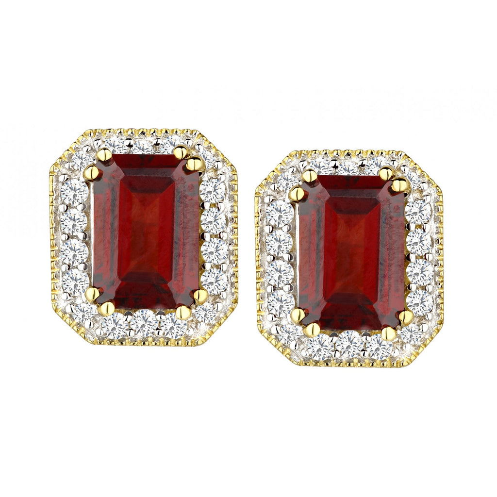 9ct Yellow Gold Octagon Garnet and Diamond Earrings