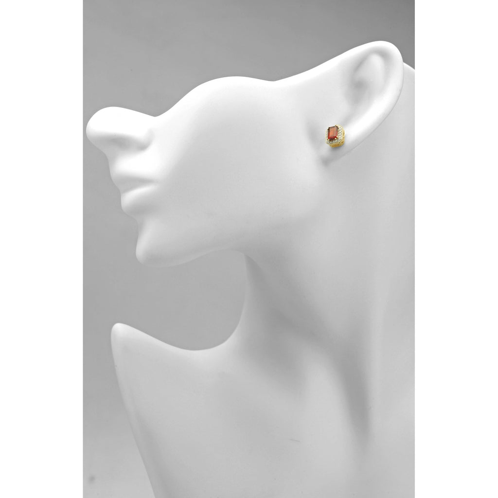 9ct Yellow Gold Octagon Garnet and Diamond Earrings