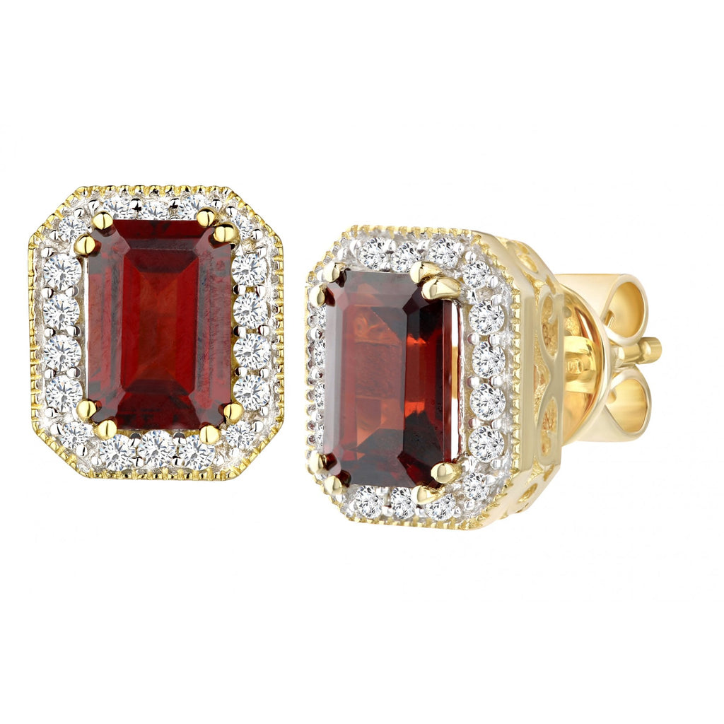 9ct Yellow Gold Octagon Garnet and Diamond Earrings