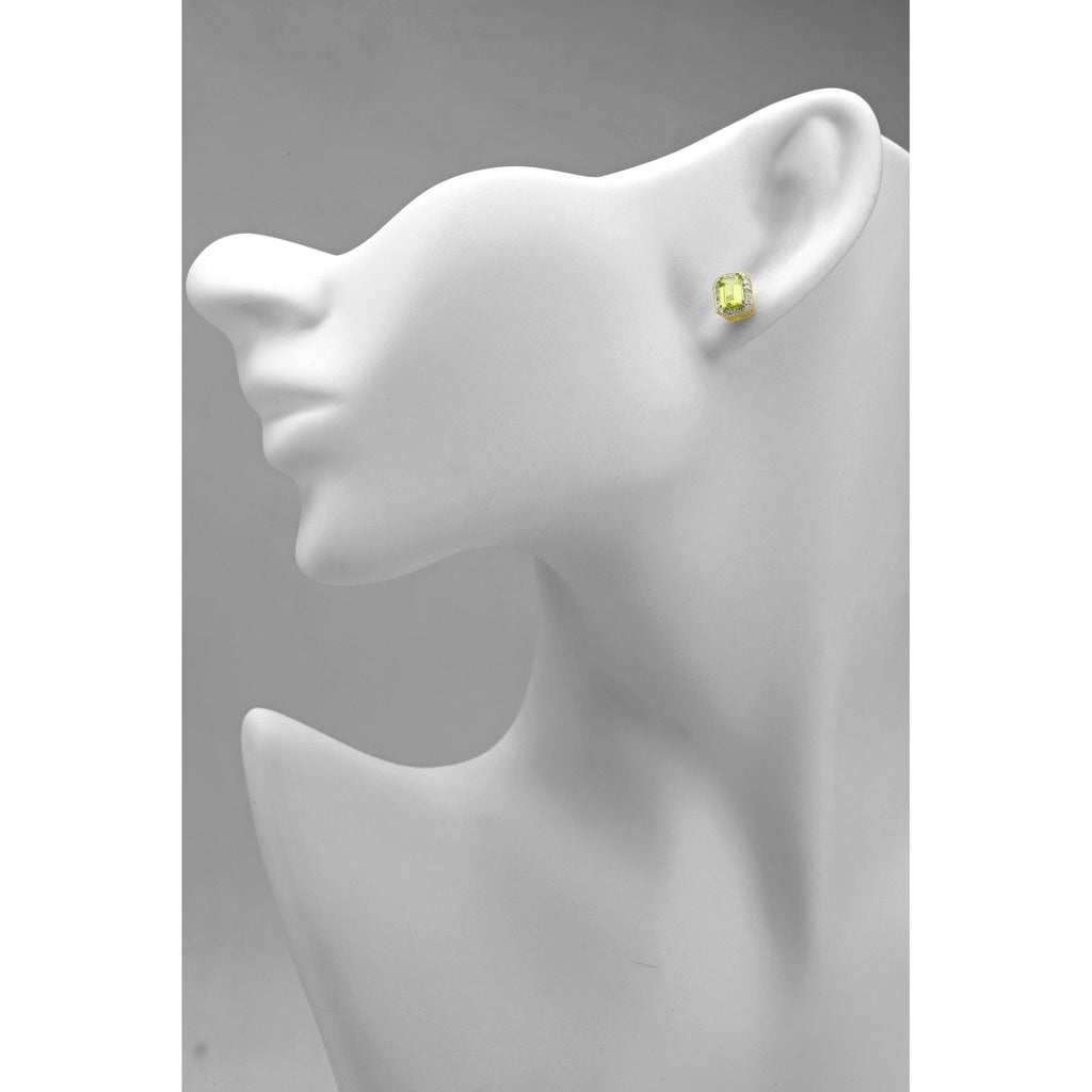 9ct Yellow Gold Octagon Peridot and Diamond Earrings