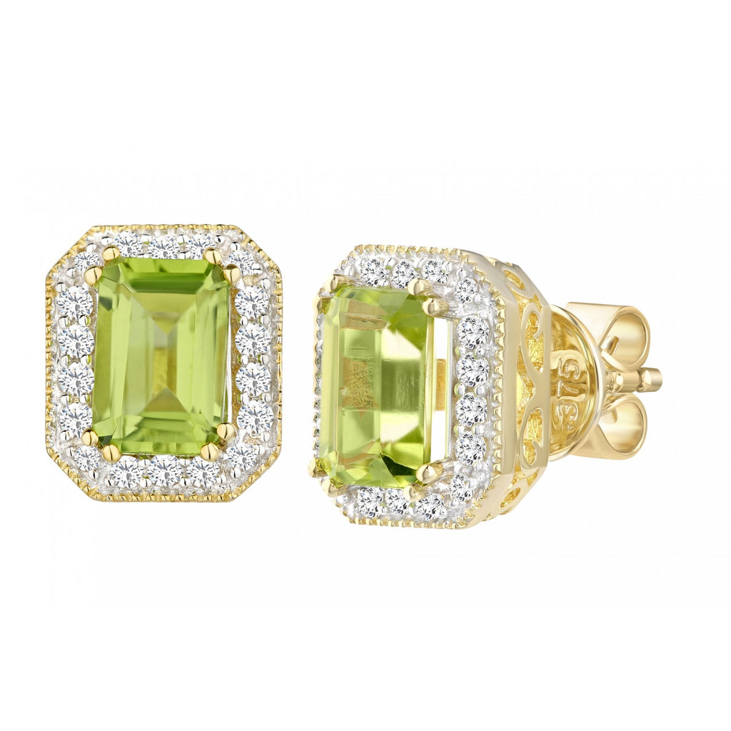 9ct Yellow Gold Octagon Peridot and Diamond Earrings