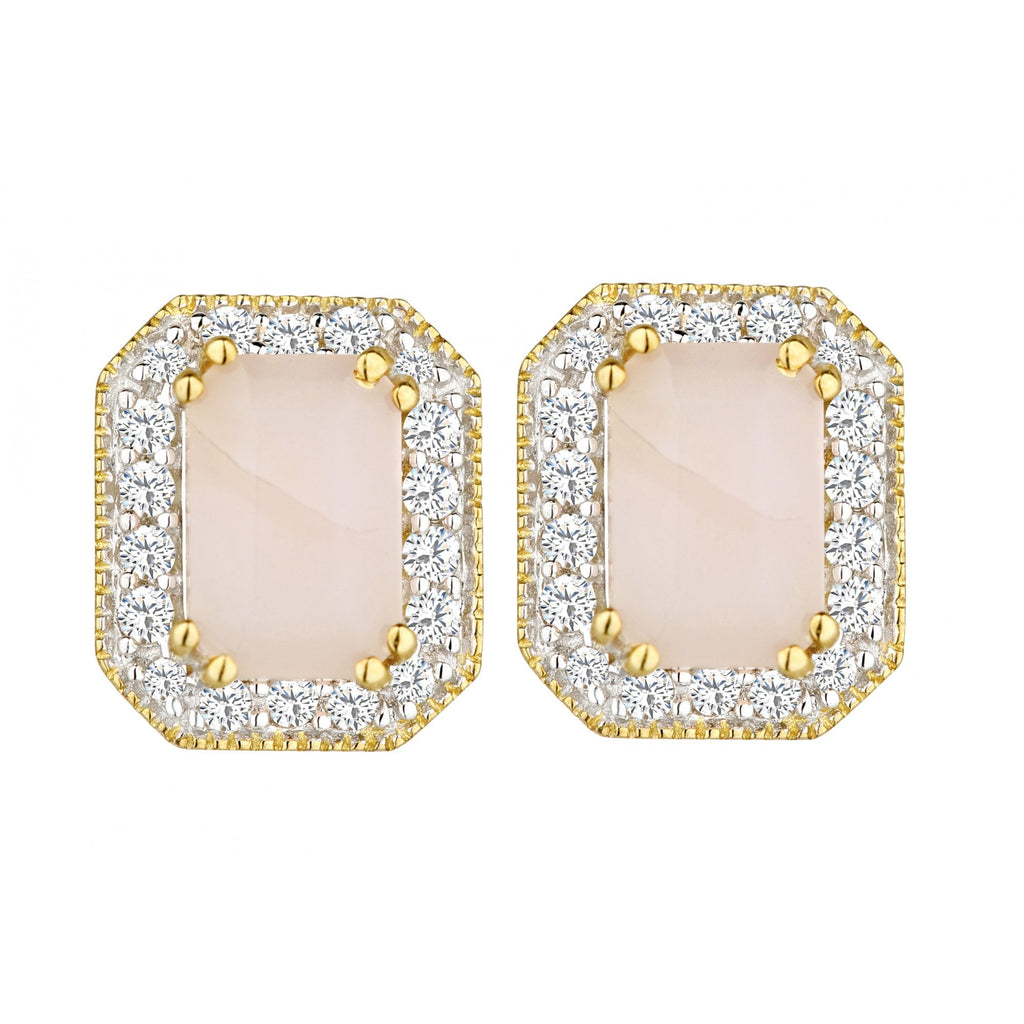 9ct Yellow Gold Octagon Pink Opal and Diamond Earrings