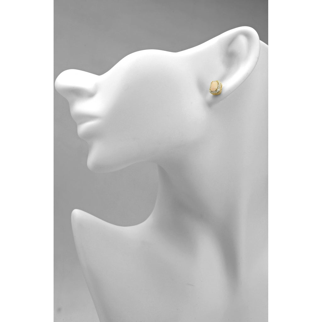 9ct Yellow Gold Octagon Pink Opal and Diamond Earrings
