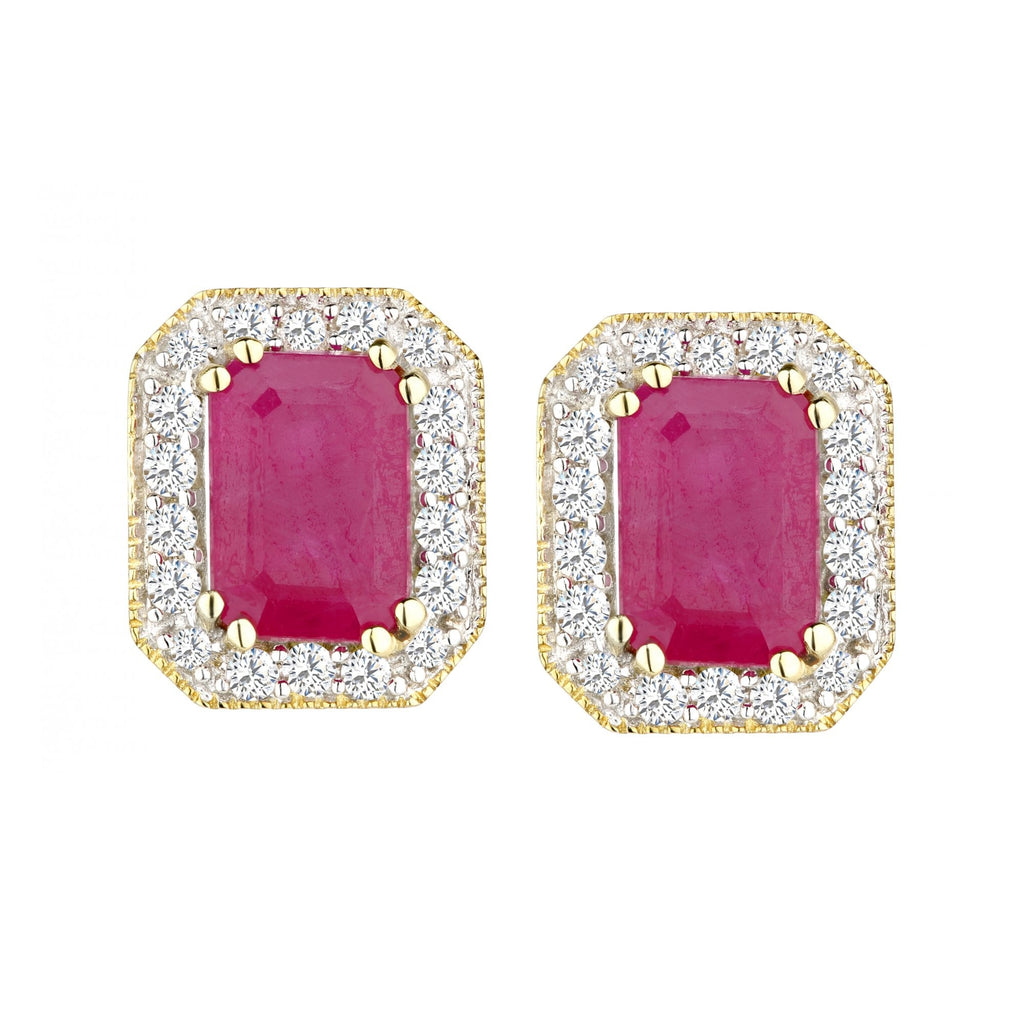 9ct Yellow Gold Octagon Ruby & Diamond Earrings
