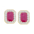 9ct Yellow Gold Octagon Ruby & Diamond Earrings