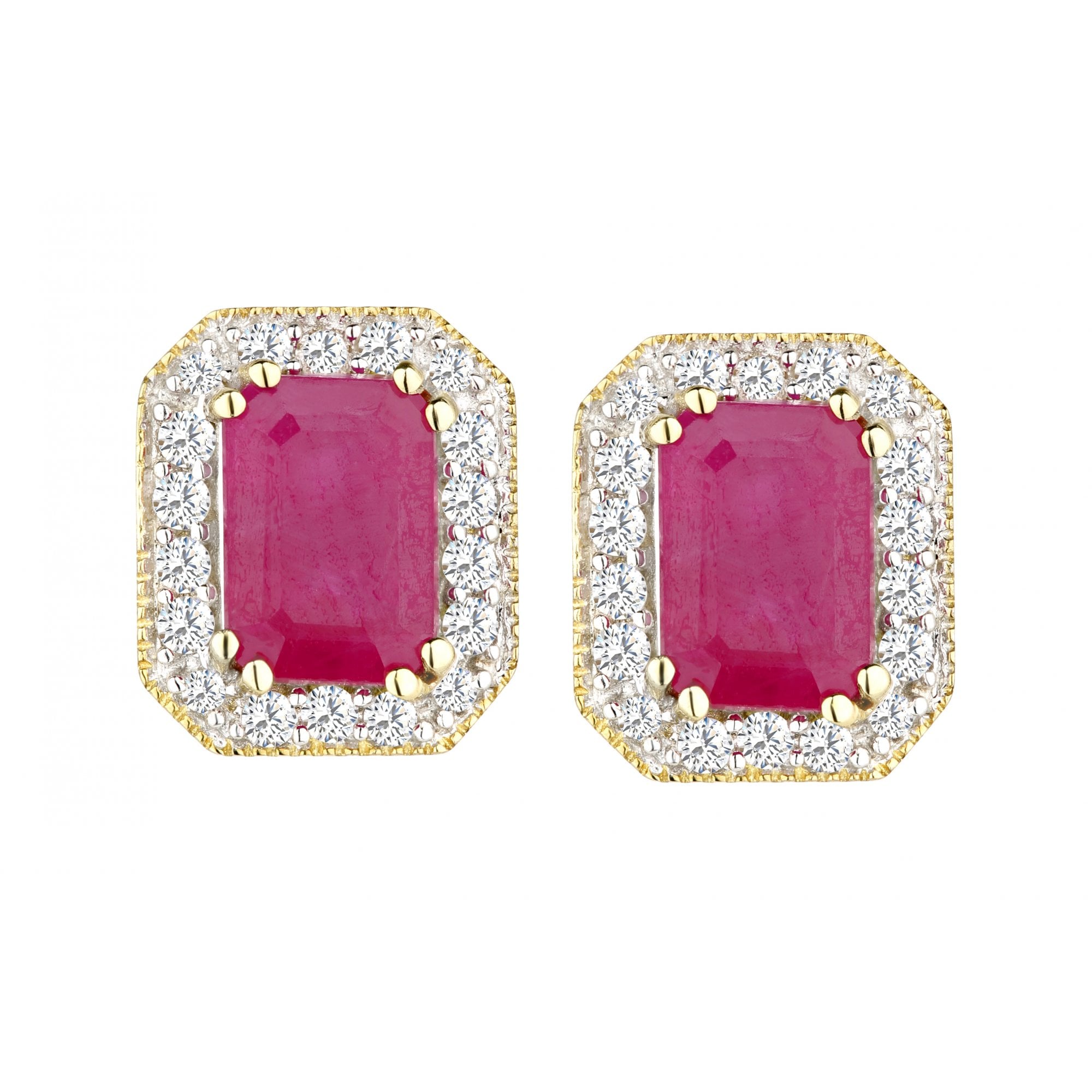 9ct Yellow Gold Octagon Ruby & Diamond Earrings