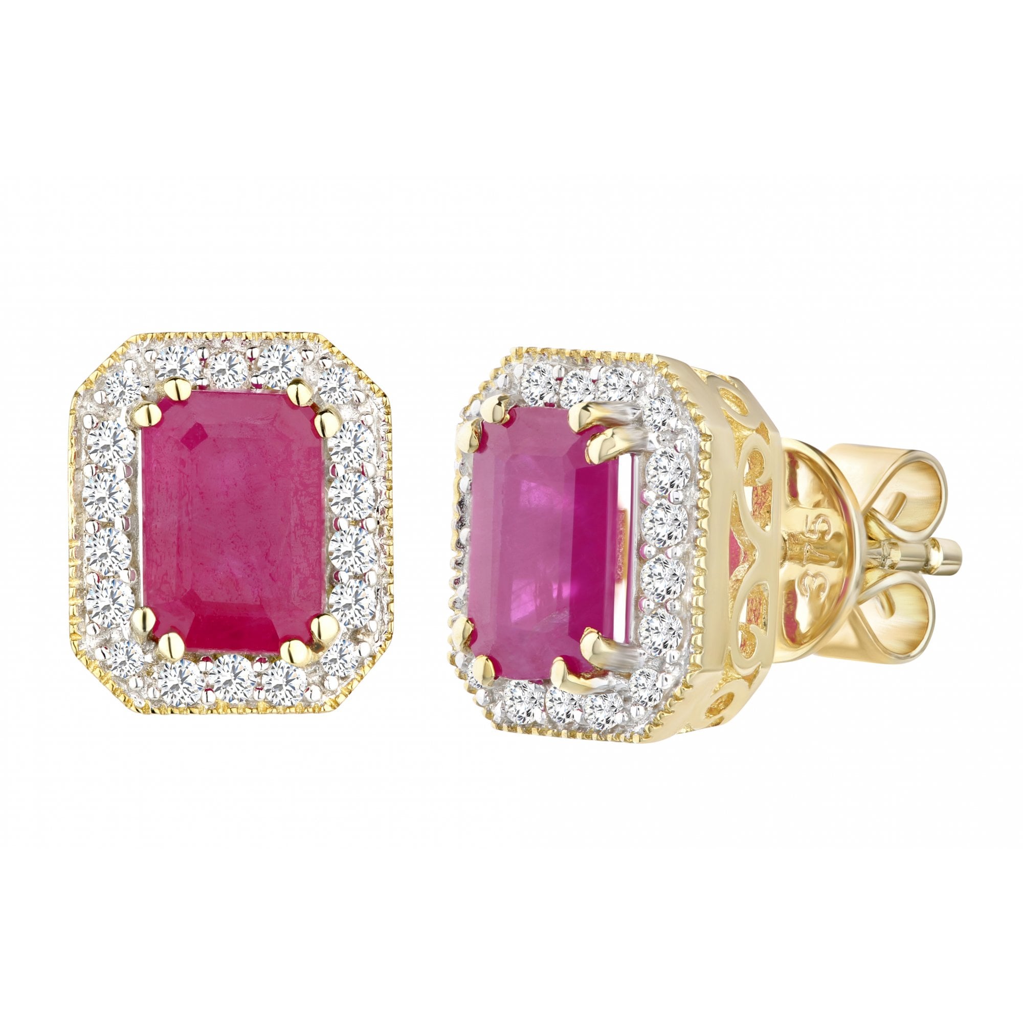 9ct Yellow Gold Octagon Ruby & Diamond Earrings