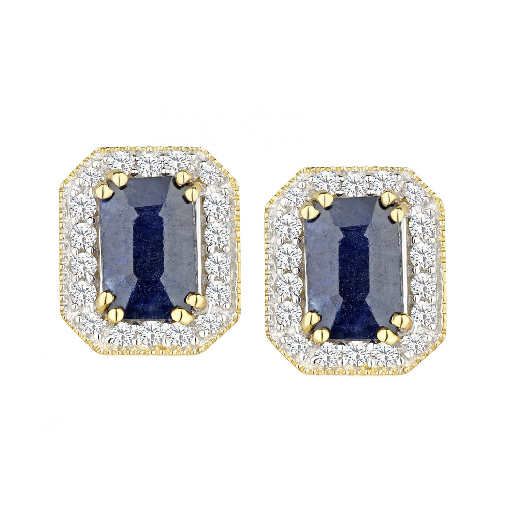 9ct Yellow Gold Octagon Blue Sapphire & Diamond Halo Studs