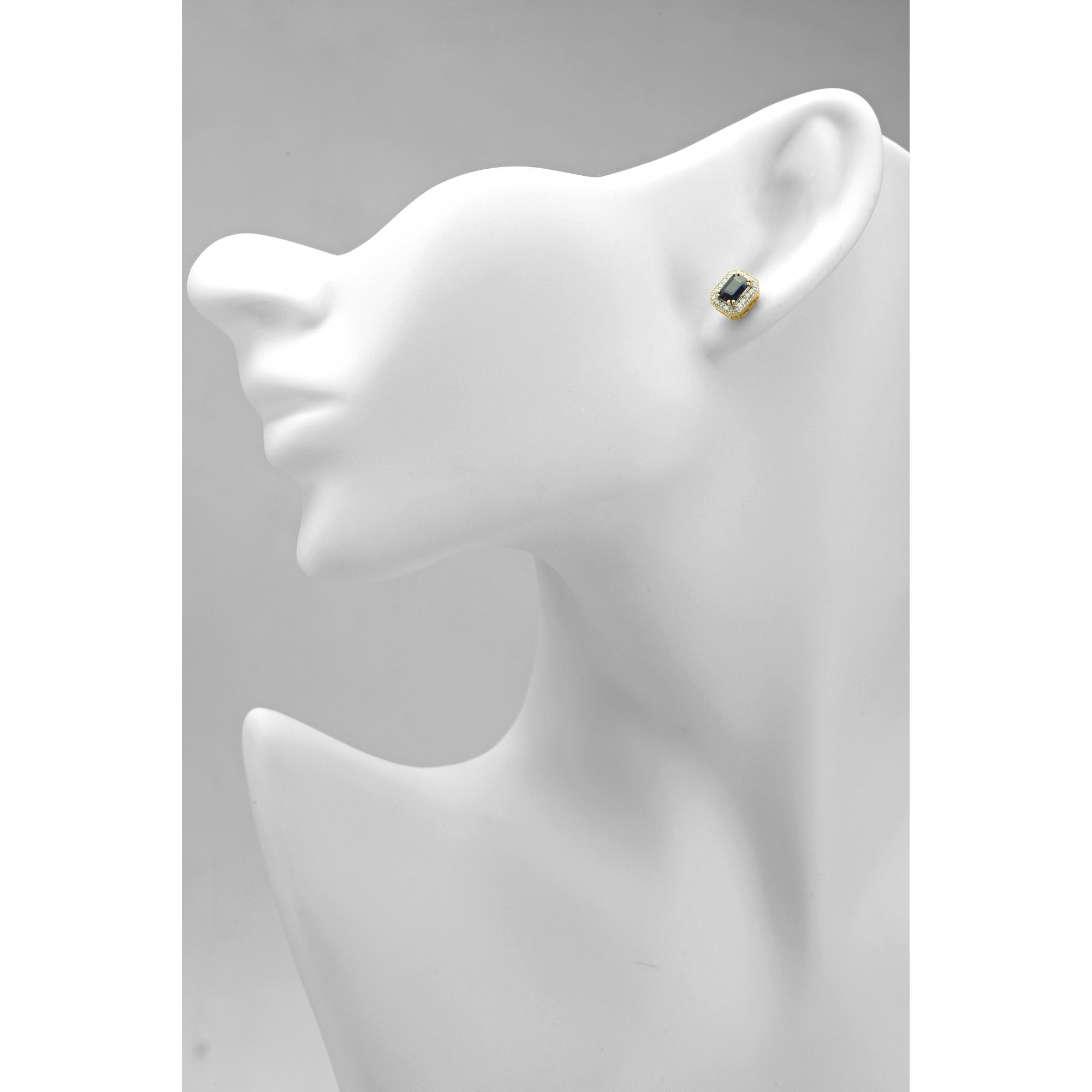 1.32 Ct Octagon Natural Blue Sapphire and Diamond Halo Stud Earrings in 9ct Yellow Gold