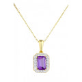 9ct Yellow Gold Octagon Amethyst and Diamond Pendant Necklace