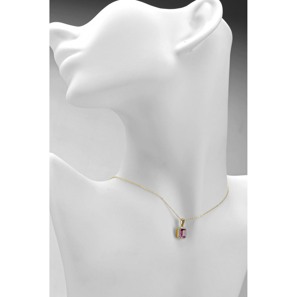 9ct Yellow Gold Octagon Amethyst and Diamond Pendant Necklace