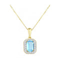 9ct Yellow Gold Sky Blue Topaz and Natural Diamond Halo Octagon Necklace