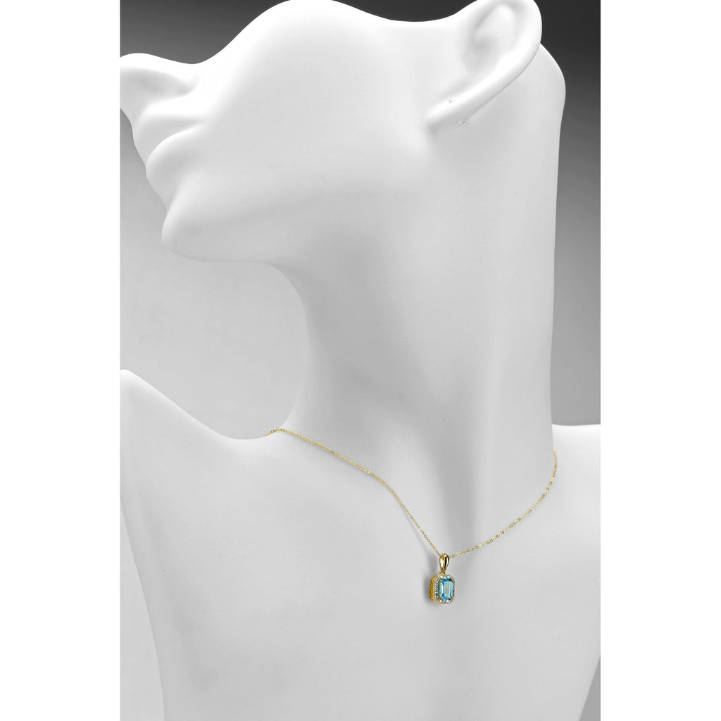 9ct Yellow Gold Sky Blue Topaz and Natural Diamond Halo Octagon Necklace