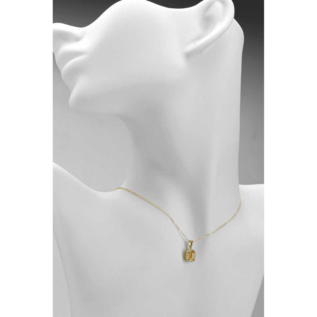 9ct Yellow Gold Octagon Citrine & Diamond Halo Pendant