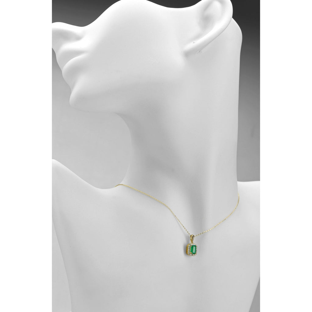 9ct Yellow Gold 0.55ct Octagon Emerald & Diamond Cluster Pendant
