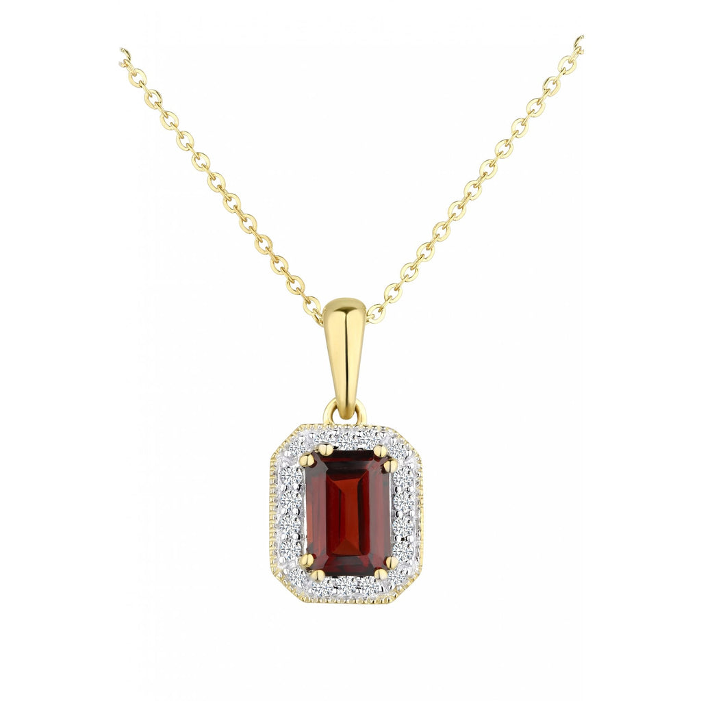 9ct Yellow Gold Octagon Garnet and Diamond Pendant Necklace
